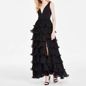 Betsy and Adam Women's V Neck‎ Tiered Long Gown